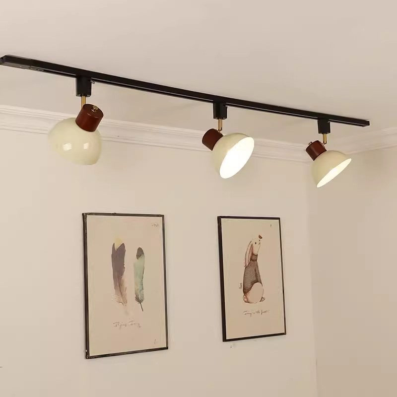 Ciotola Rotonda in Ferro e Legno Nordico Contemporaneo Regolabile 1/2/3/4/5 Illuminazione a Binario Semi-Sospesa per Sala da Pranzo