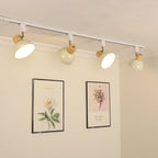 Ciotola Rotonda in Ferro e Legno Nordico Contemporaneo Regolabile 1/2/3/4/5 Illuminazione a Binario Semi-Sospesa per Sala da Pranzo