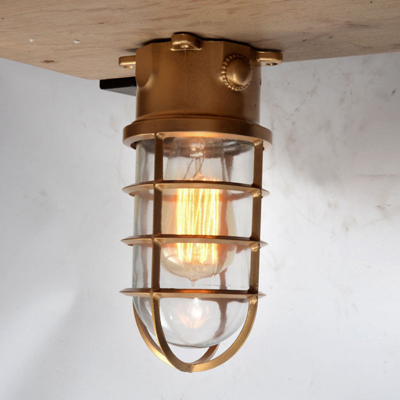 Lampada da soffitto semi-incassata in alluminio industriale contemporaneo, impermeabile, con cilindro in vetro, 1 luce, per esterni e patio