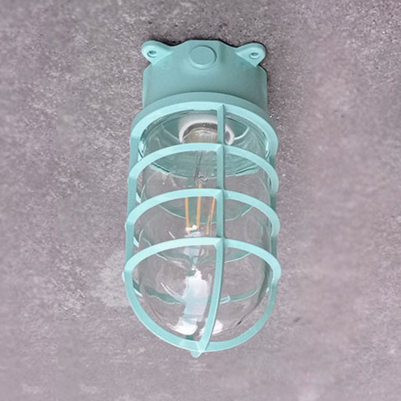 Lampada da soffitto semi-incassata in alluminio industriale contemporaneo, impermeabile, con cilindro in vetro, 1 luce, per esterni e patio