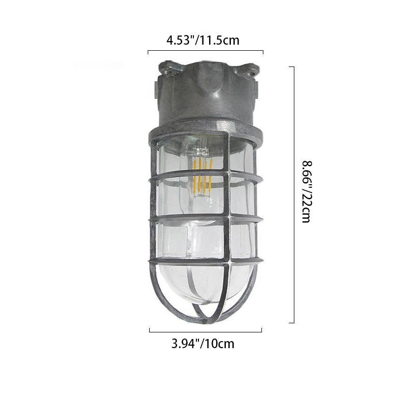 Lampada da soffitto semi-incassata in alluminio industriale contemporaneo, impermeabile, con cilindro in vetro, 1 luce, per esterni e patio