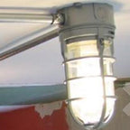Lampada da soffitto semi-incassata in alluminio industriale contemporaneo, impermeabile, con cilindro in vetro, 1 luce, per esterni e patio