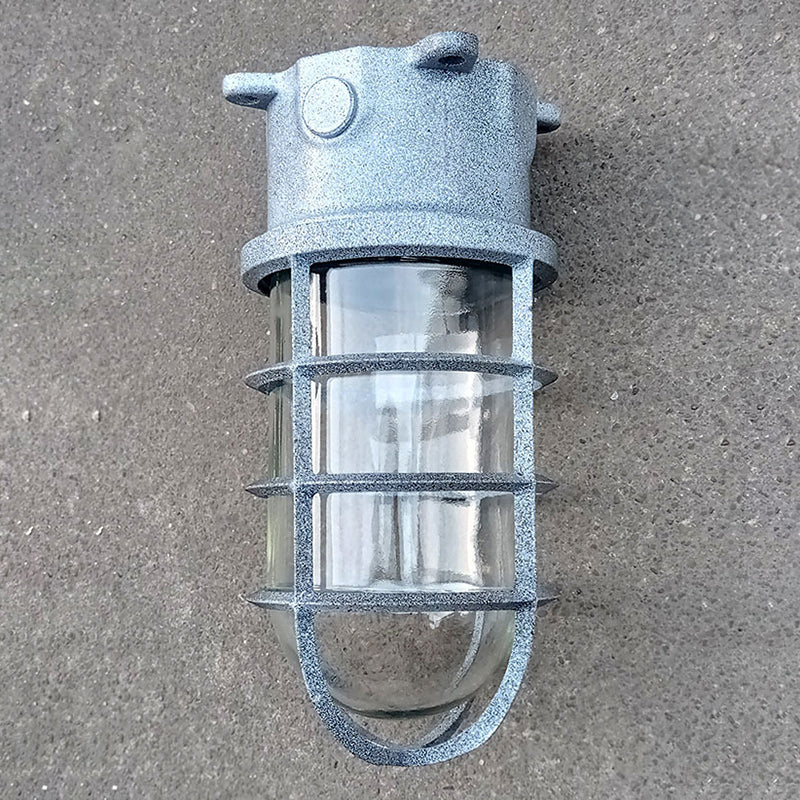 Lampada da soffitto semi-incassata in alluminio industriale contemporaneo, impermeabile, con cilindro in vetro, 1 luce, per esterni e patio