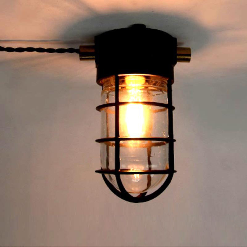 Lampada da soffitto semi-incassata in alluminio industriale contemporaneo, impermeabile, con cilindro in vetro, 1 luce, per esterni e patio