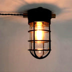 Lampada da soffitto semi-incassata in alluminio industriale contemporaneo, impermeabile, con cilindro in vetro, 1 luce, per esterni e patio