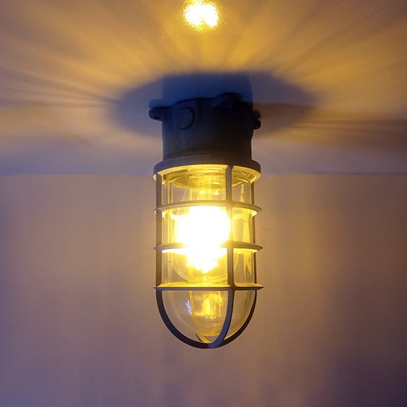 Lampada da soffitto semi-incassata in alluminio industriale contemporaneo, impermeabile, con cilindro in vetro, 1 luce, per esterni e patio