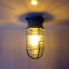 Lampada da soffitto semi-incassata in alluminio industriale contemporaneo, impermeabile, con cilindro in vetro, 1 luce, per esterni e patio