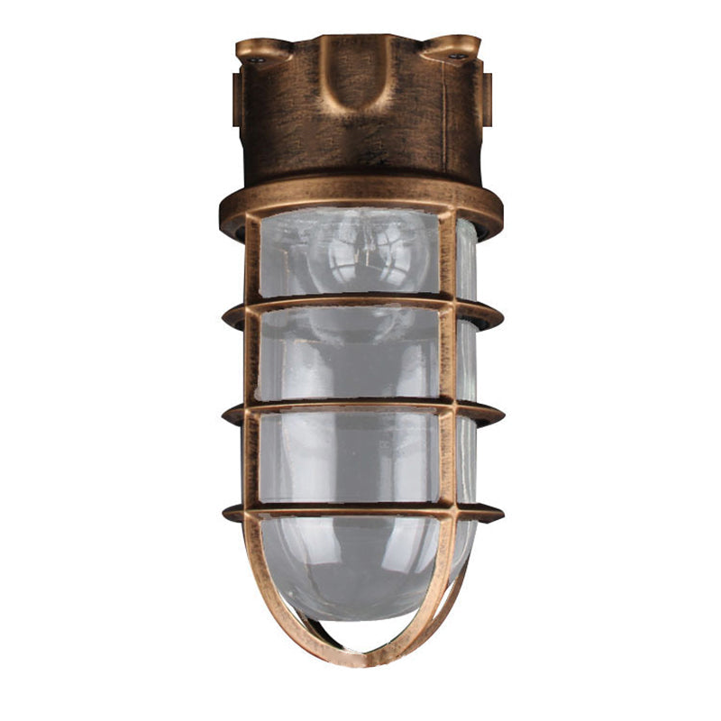 Lampada da soffitto semi-incassata in alluminio industriale contemporaneo, impermeabile, con cilindro in vetro, 1 luce, per esterni e patio