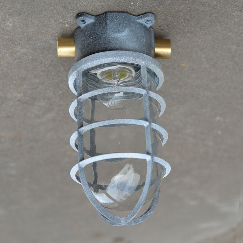 Lampada da soffitto semi-incassata in alluminio industriale contemporaneo, impermeabile, con cilindro in vetro, 1 luce, per esterni e patio