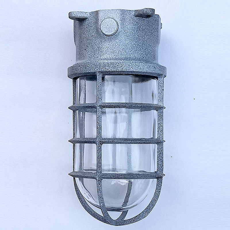 Lampada da soffitto semi-incassata in alluminio industriale contemporaneo, impermeabile, con cilindro in vetro, 1 luce, per esterni e patio