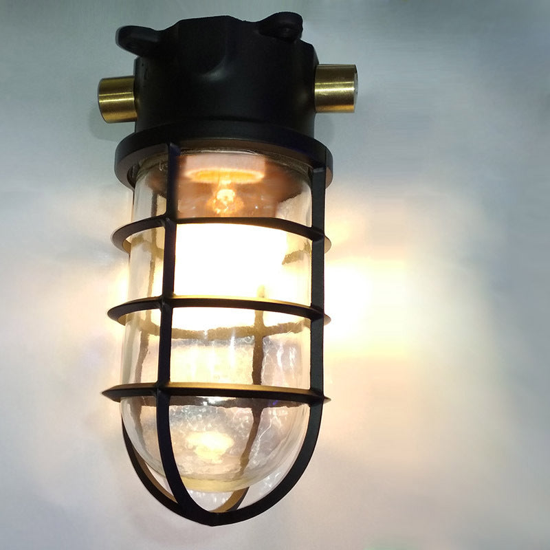 Lampada da soffitto semi-incassata in alluminio industriale contemporaneo, impermeabile, con cilindro in vetro, 1 luce, per esterni e patio