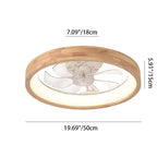 Ventilatore a soffitto LED rotondo in legno massello giapponese tradizionale con luce flush mount per camera da letto