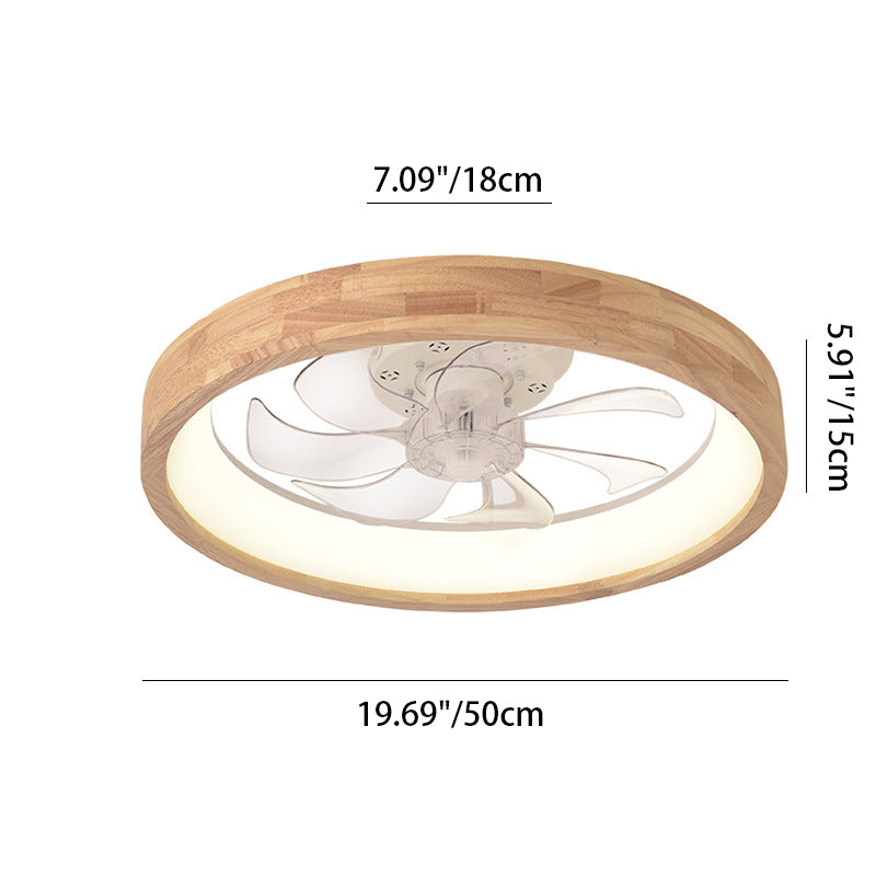 Ventilatore a soffitto LED rotondo in legno massello giapponese tradizionale con luce flush mount per camera da letto