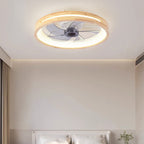 Ventilatore a soffitto LED rotondo in legno massello giapponese tradizionale con luce flush mount per camera da letto