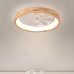 Ventilatore a soffitto LED rotondo in legno massello giapponese tradizionale con luce flush mount per camera da letto