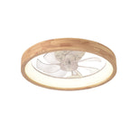 Ventilatore a soffitto LED rotondo in legno massello giapponese tradizionale con luce flush mount per camera da letto