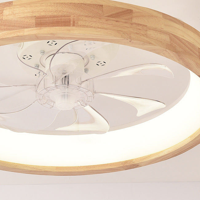 Ventilatore a soffitto LED rotondo in legno massello giapponese tradizionale con luce flush mount per camera da letto