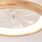 Ventilatore a soffitto LED rotondo in legno massello giapponese tradizionale con luce flush mount per camera da letto