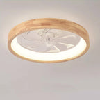 Ventilatore a soffitto LED rotondo in legno massello giapponese tradizionale con luce flush mount per camera da letto