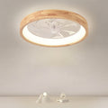 Ventilatore a soffitto LED rotondo in legno massello giapponese tradizionale con luce flush mount per camera da letto