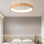 Ventilatore a soffitto LED rotondo in legno massello giapponese tradizionale con luce flush mount per camera da letto