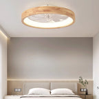 Ventilatore a soffitto LED rotondo in legno massello giapponese tradizionale con luce flush mount per camera da letto