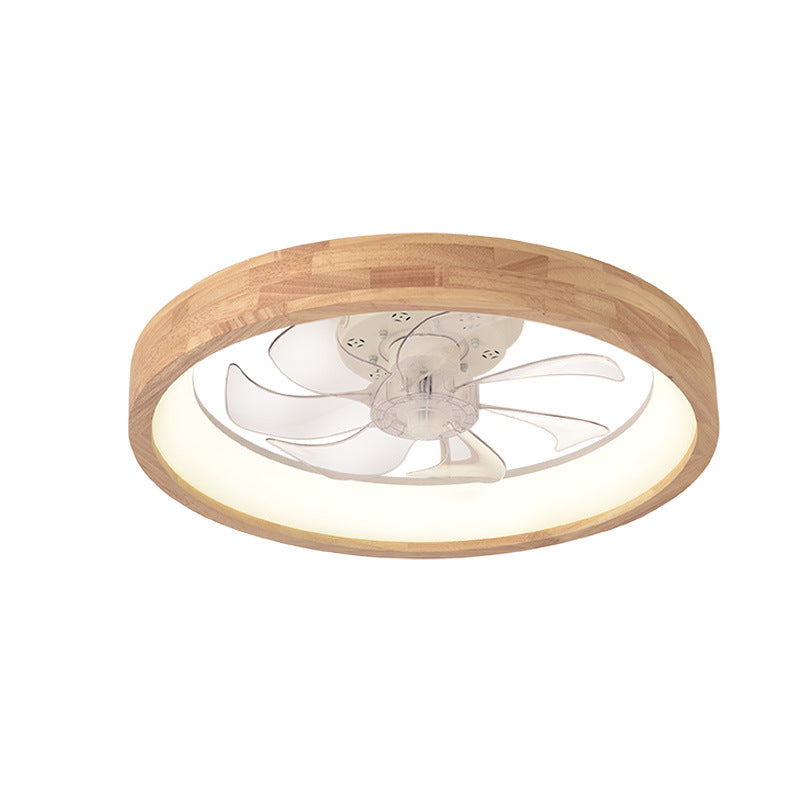 Ventilatore a soffitto LED rotondo in legno massello giapponese tradizionale con luce flush mount per camera da letto