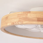 Ventilatore a soffitto LED rotondo in legno massello giapponese tradizionale con luce flush mount per camera da letto
