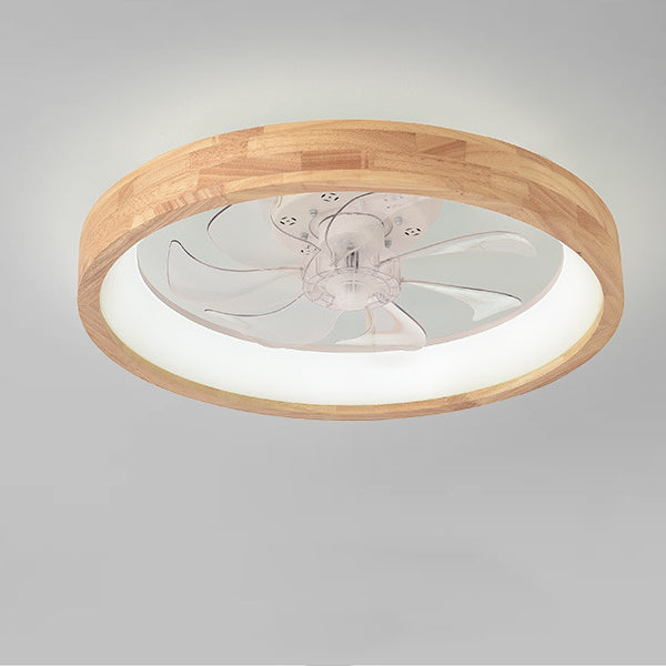 Ventilatore a soffitto LED rotondo in legno massello giapponese tradizionale con luce flush mount per camera da letto