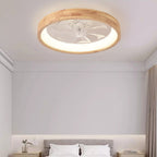 Ventilatore a soffitto LED rotondo in legno massello giapponese tradizionale con luce flush mount per camera da letto