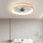 Ventilatore a soffitto LED rotondo in legno massello giapponese tradizionale con luce flush mount per camera da letto