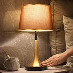 Lampada da Tavolo Dimmable a Sensore Touch in Metallo con Tessuto Retro Contemporaneo per Comodino