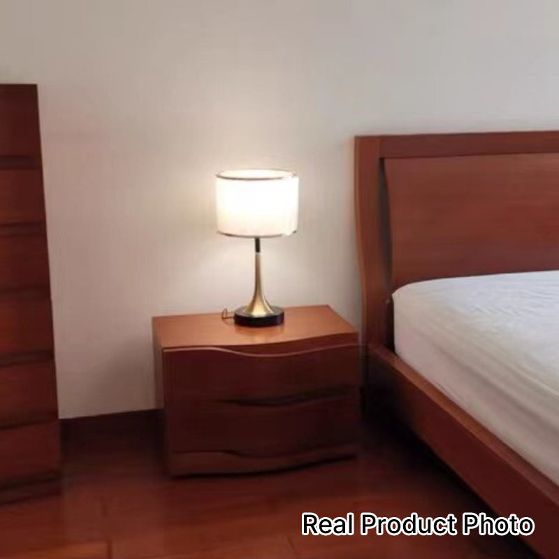 Lampada da Tavolo Dimmable a Sensore Touch in Metallo con Tessuto Retro Contemporaneo per Comodino