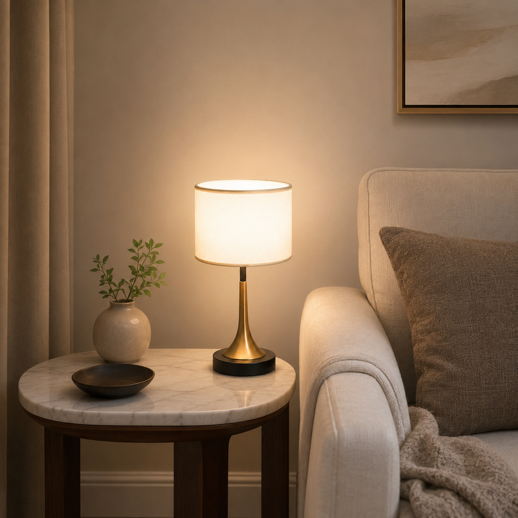 Lampada da Tavolo Dimmable a Sensore Touch in Metallo con Tessuto Retro Contemporaneo per Comodino