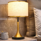 Lampada da Tavolo Dimmable a Sensore Touch in Metallo con Tessuto Retro Contemporaneo per Comodino