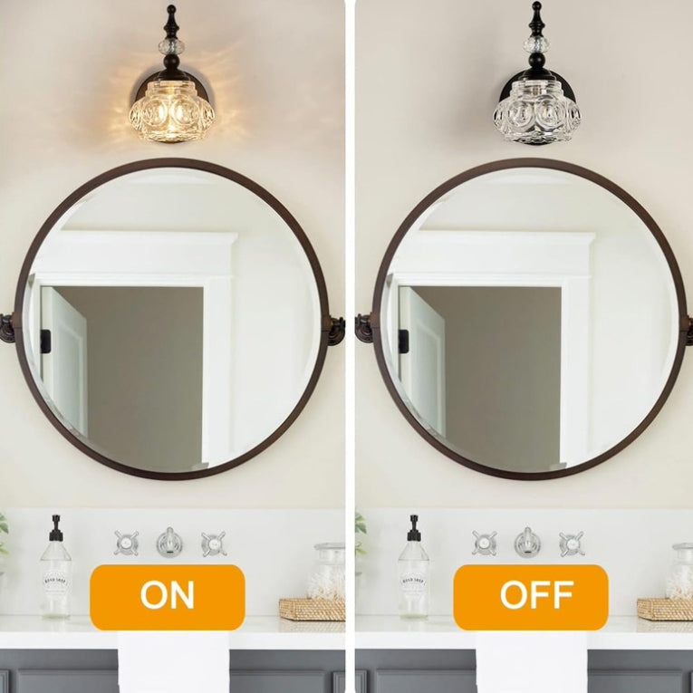 Applique da Parete in Vetro e Ferro Contemporaneo Retro, Lampada da Vanity con 1/2/3/4 Luci per Bagno