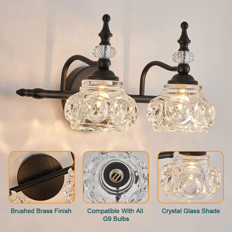 Applique da Parete in Vetro e Ferro Contemporaneo Retro, Lampada da Vanity con 1/2/3/4 Luci per Bagno