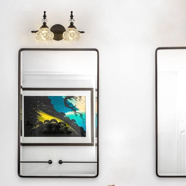 Applique da Parete in Vetro e Ferro Contemporaneo Retro, Lampada da Vanity con 1/2/3/4 Luci per Bagno
