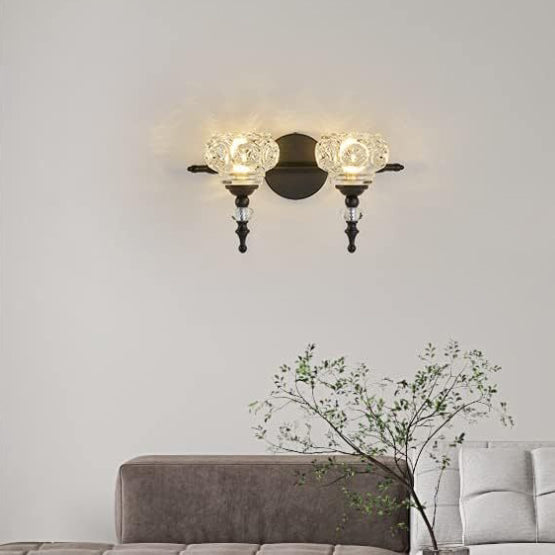 Applique da Parete in Vetro e Ferro Contemporaneo Retro, Lampada da Vanity con 1/2/3/4 Luci per Bagno