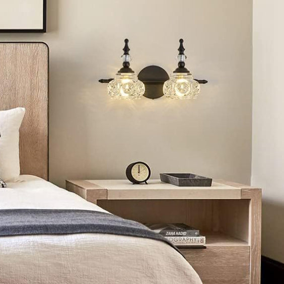 Applique da Parete in Vetro e Ferro Contemporaneo Retro, Lampada da Vanity con 1/2/3/4 Luci per Bagno