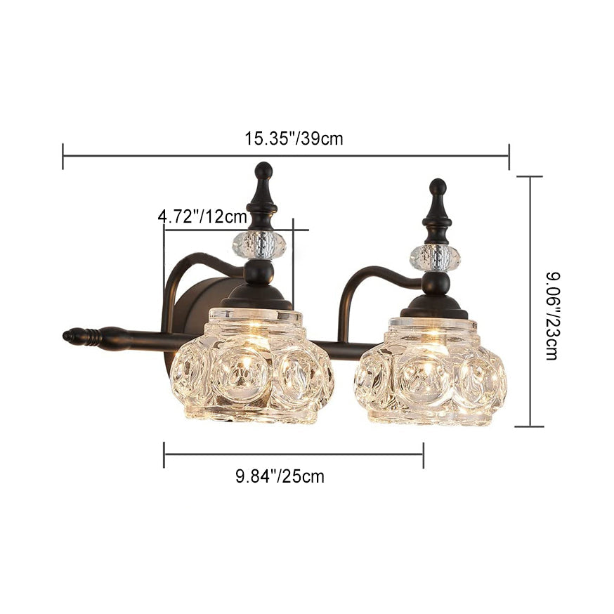 Applique da Parete in Vetro e Ferro Contemporaneo Retro, Lampada da Vanity con 1/2/3/4 Luci per Bagno