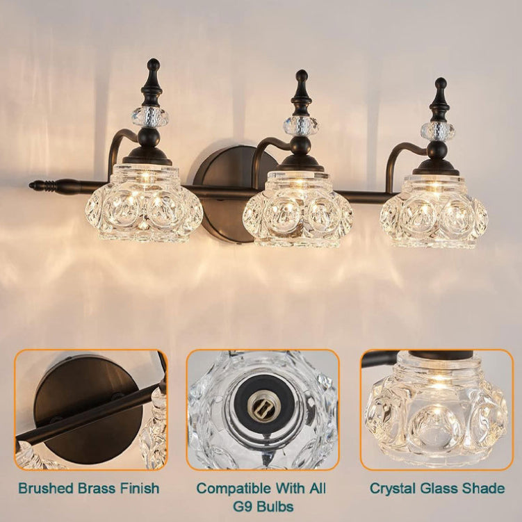Applique da Parete in Vetro e Ferro Contemporaneo Retro, Lampada da Vanity con 1/2/3/4 Luci per Bagno