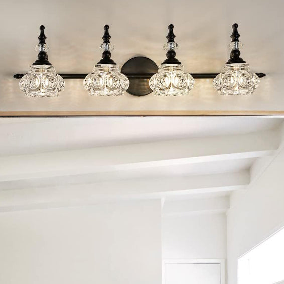 Applique da Parete in Vetro e Ferro Contemporaneo Retro, Lampada da Vanity con 1/2/3/4 Luci per Bagno