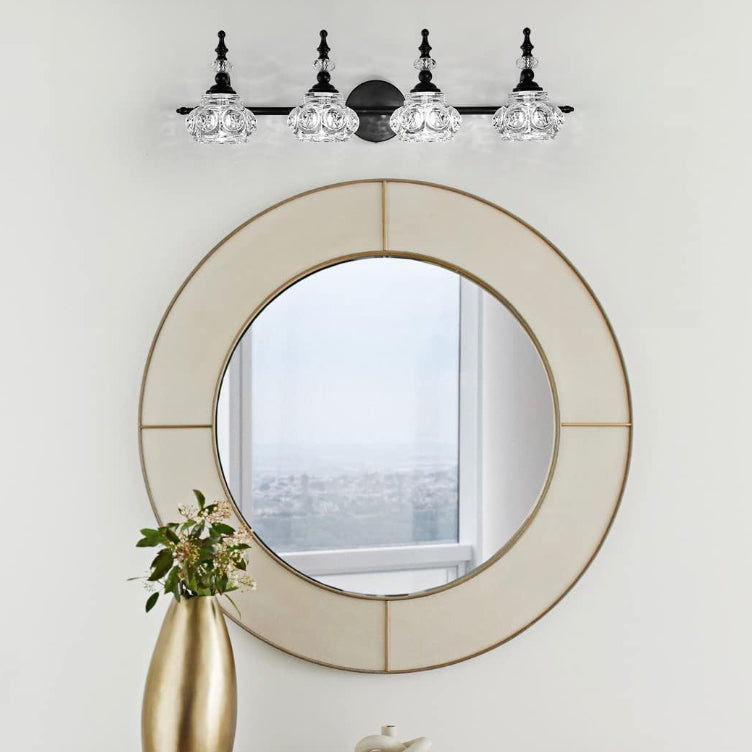 Applique da Parete in Vetro e Ferro Contemporaneo Retro, Lampada da Vanity con 1/2/3/4 Luci per Bagno