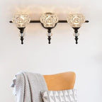 Applique da Parete in Vetro e Ferro Contemporaneo Retro, Lampada da Vanity con 1/2/3/4 Luci per Bagno