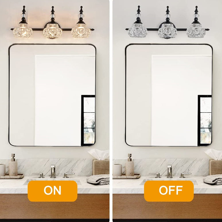 Applique da Parete in Vetro e Ferro Contemporaneo Retro, Lampada da Vanity con 1/2/3/4 Luci per Bagno