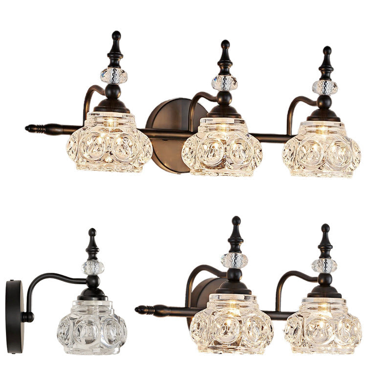 Applique da Parete in Vetro e Ferro Contemporaneo Retro, Lampada da Vanity con 1/2/3/4 Luci per Bagno
