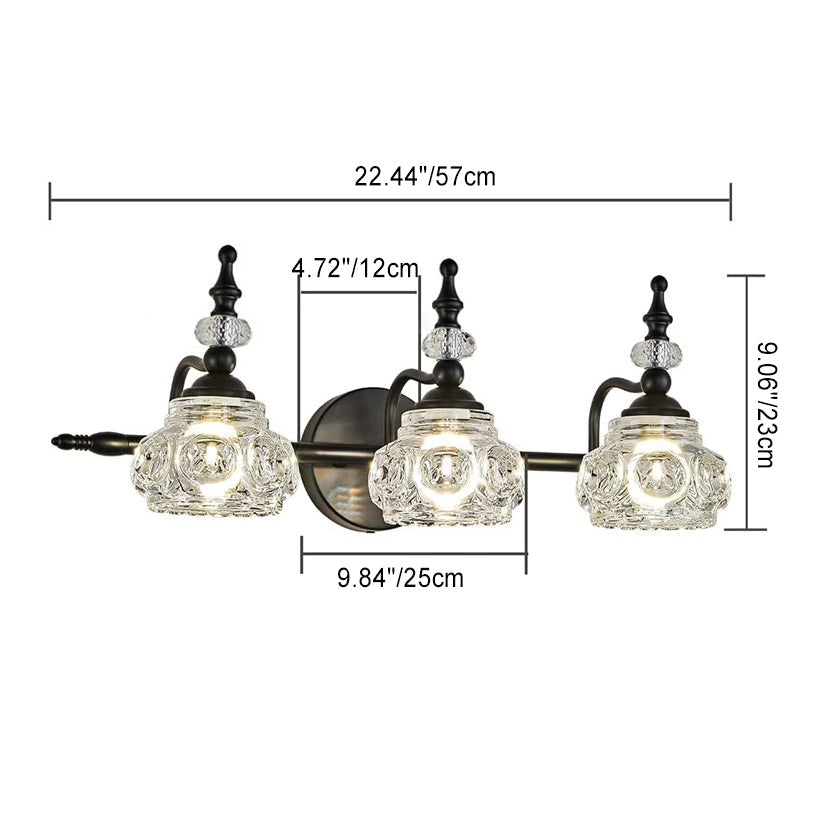 Applique da Parete in Vetro e Ferro Contemporaneo Retro, Lampada da Vanity con 1/2/3/4 Luci per Bagno