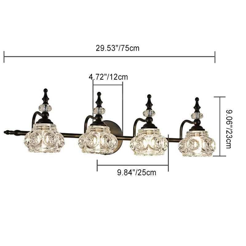 Applique da Parete in Vetro e Ferro Contemporaneo Retro, Lampada da Vanity con 1/2/3/4 Luci per Bagno