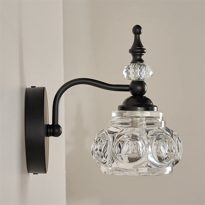 Applique da Parete in Vetro e Ferro Contemporaneo Retro, Lampada da Vanity con 1/2/3/4 Luci per Bagno